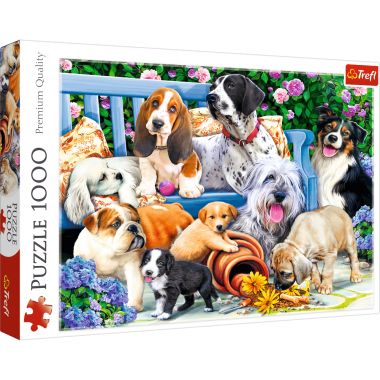 Puzzle 1000 Psy w ogrodzie TREFL