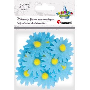 Kwiaty niebieskie z pomponem samoprzylepne z filcu 10szt Titanum
