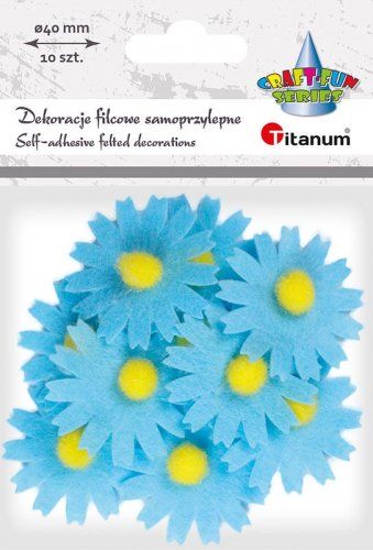 Kwiaty niebieskie z pomponem samoprzylepne z filcu 10szt Titanum - Kliknij na obrazek aby go zamknąć