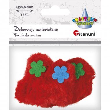 Serca czerwone futerkowe z kwiatkiem 3 szt Titnaum