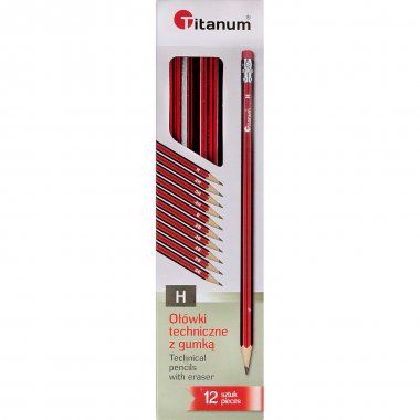 Ołówek techniczny z gumką H 12 sztuk TITANUM