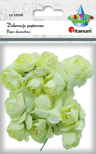 Róże papierowe jasnożółte na druciku 12szt TITANUM - Kliknij na obrazek aby go zamknąć