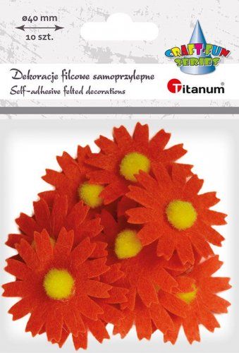 Kwiaty czerwone z pomponem samoprzylepne z filcu 10szt Titanum - Kliknij na obrazek aby go zamknąć