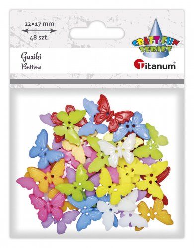Guziki plastikowe MOTYLE kolorowe MIX 48szt Titanum - Kliknij na obrazek aby go zamknąć